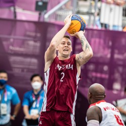 Tokija2020: Basketbols 3x3, LAT-POL. Foto: LOK/Mikus Kļaviņš