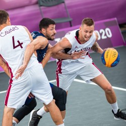 Tokija2020: Basketbols 3x3, LAT-SRB. Foto: LOK/ Mikus Kļaviņš