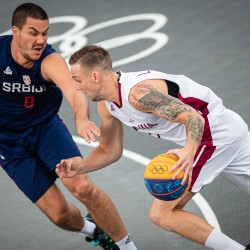 Tokija2020: Basketbols 3x3, LAT-SRB. Foto: LOK/ Mikus Kļaviņš