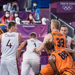 Tokija2020: Basketbols 3x3, LAT-NED. Foto: LOK/ Mikus Kļaviņš