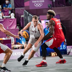 Tokija2020: Basketbols 3x3, LAT-JPN. Foto: LOK/ Mikus Kļaviņš