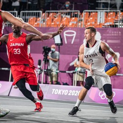 Tokija2020: Basketbols 3x3, LAT-JPN. Foto: LOK/ Mikus Kļaviņš